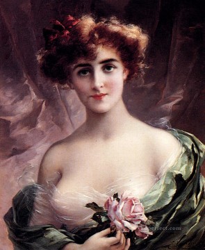 ピンクのバラの少女 エミール・ヴァーノン 印象派のヌード Oil Paintings
